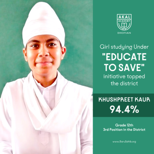 Khushpreet Kaur Shines in CBSE 12th Results Under “Educate To Save” Initiative